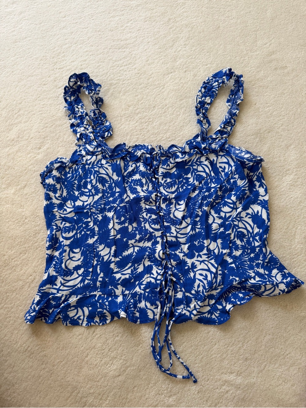 Zara Blue and White Floral Tie-Front Cami